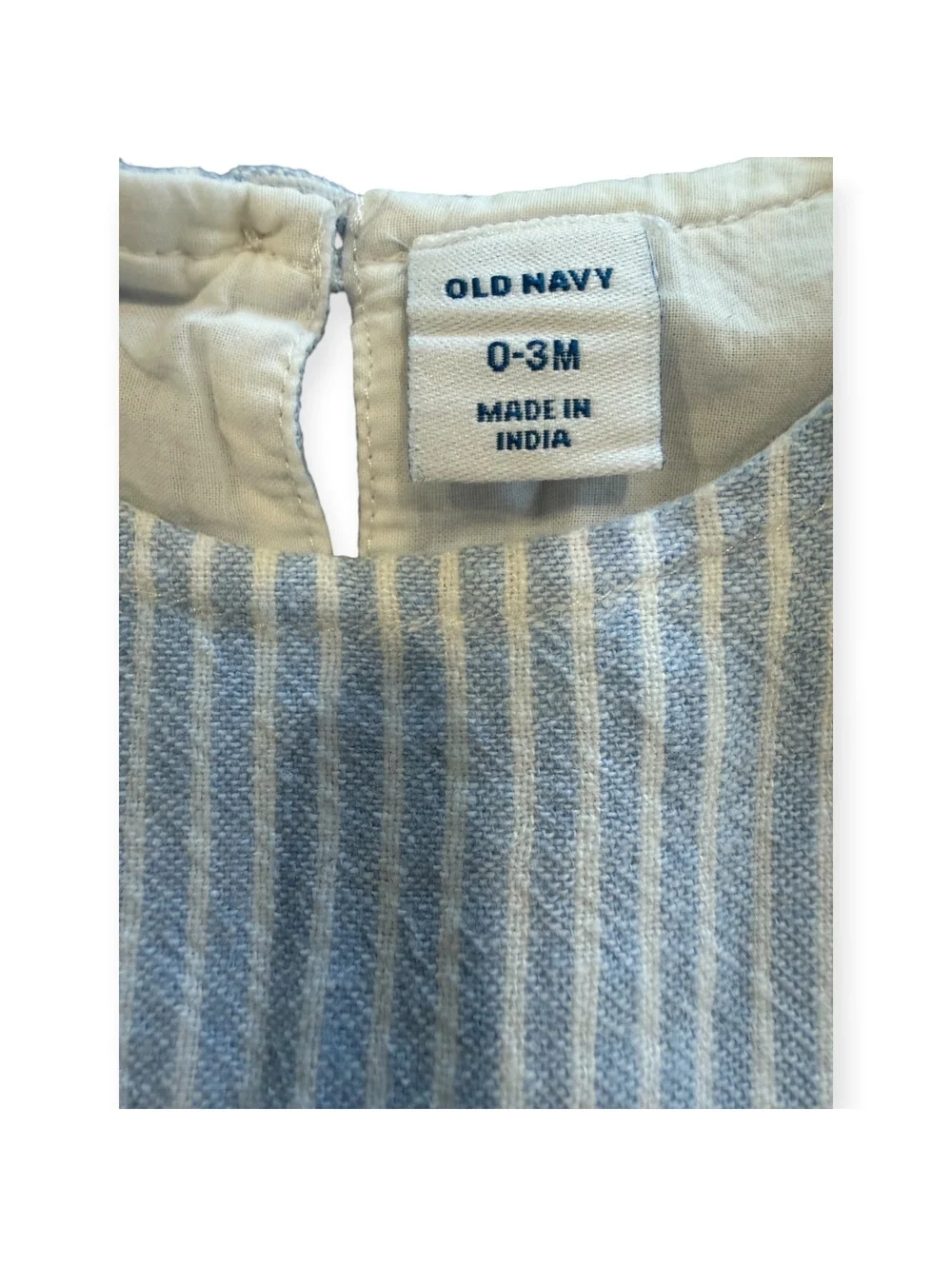Old Navy Baby Dress 0-3 Months Light Blue and White Striped w/Eyelet Lace Trim